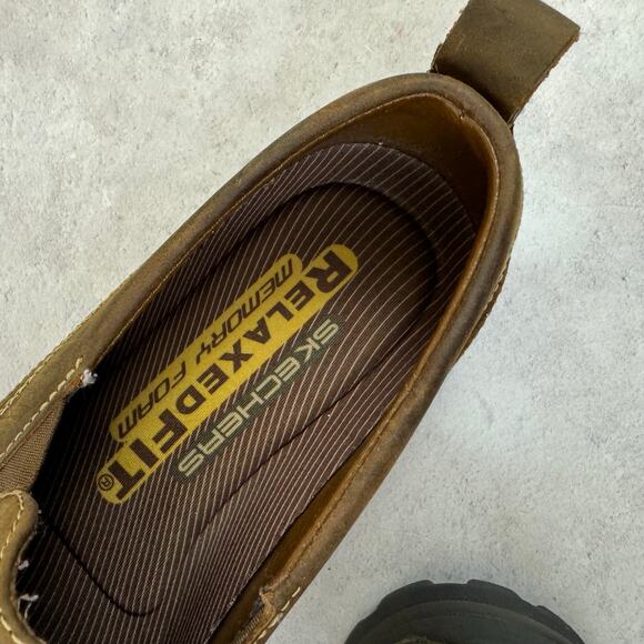 Skechers Superior Gains Brown Leather Slip On Shoes Loafer 63697 Mens Size 12 - Picture 8 of 10